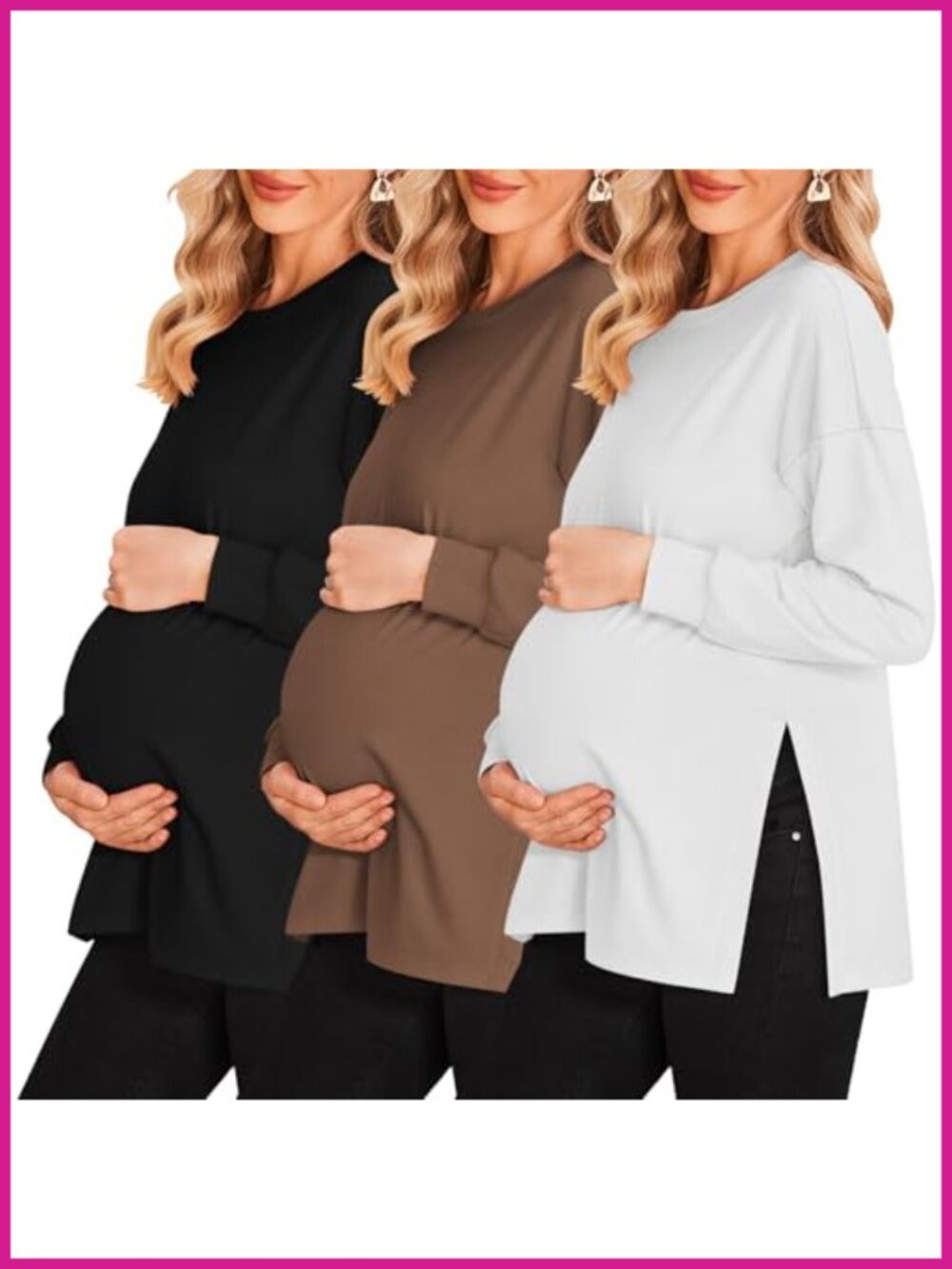 Ekouaer 3 Pack Maternity Shirts Side Ruched Split Side Pregnancy Workout Tops